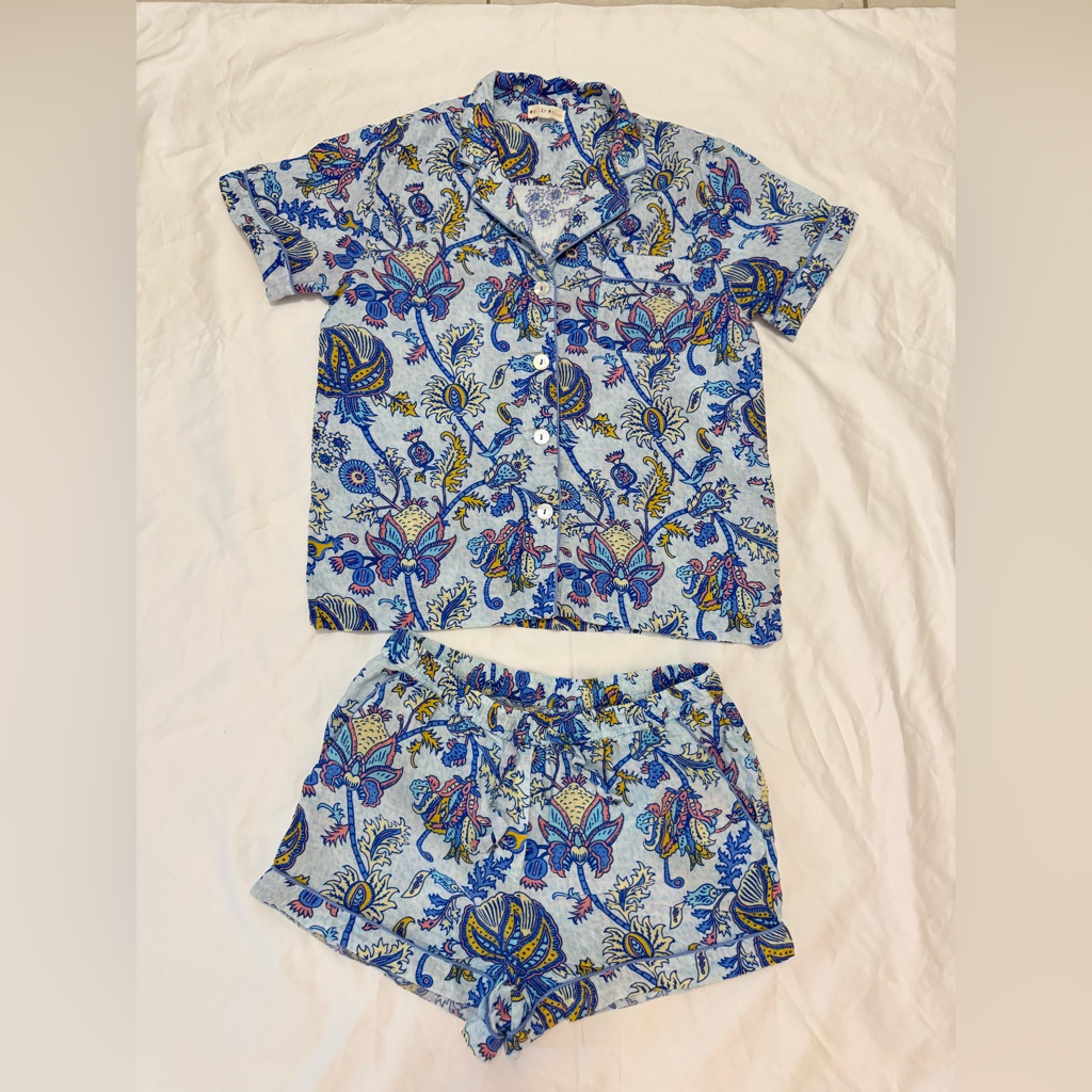 Roller Rabbit Amanda Lulu Pajamas Set Linen Blue Size Small